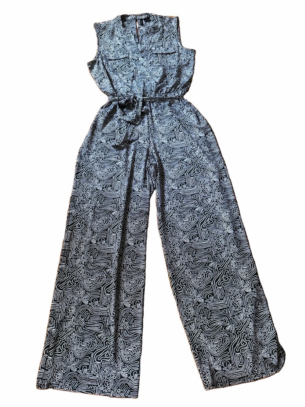 New Directions Black White Abstract Wide Leg Jumpsuit